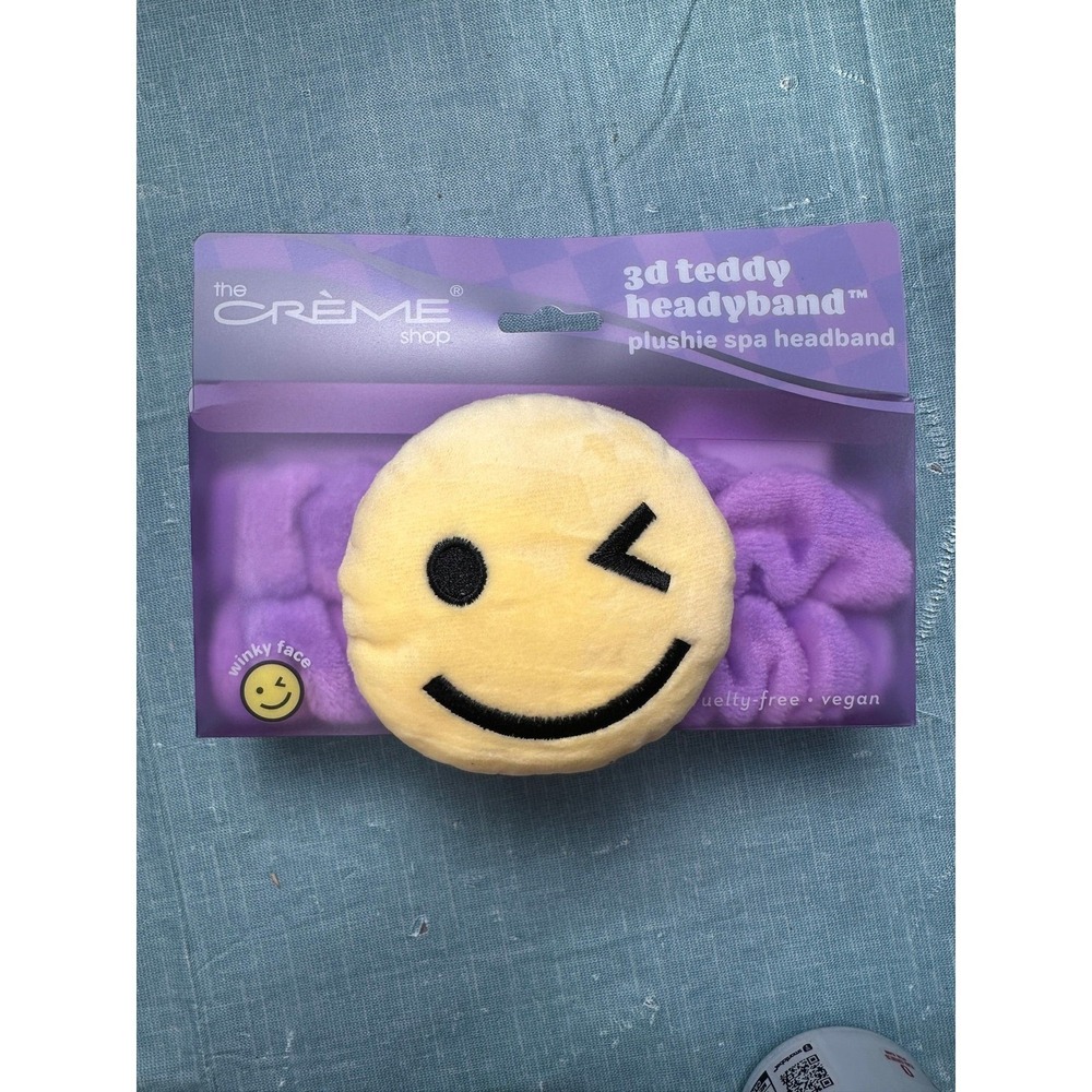 The Creme Shop Winky Emoji 3D Teddy Headyband Purple Plush Spa Headband THBB9264